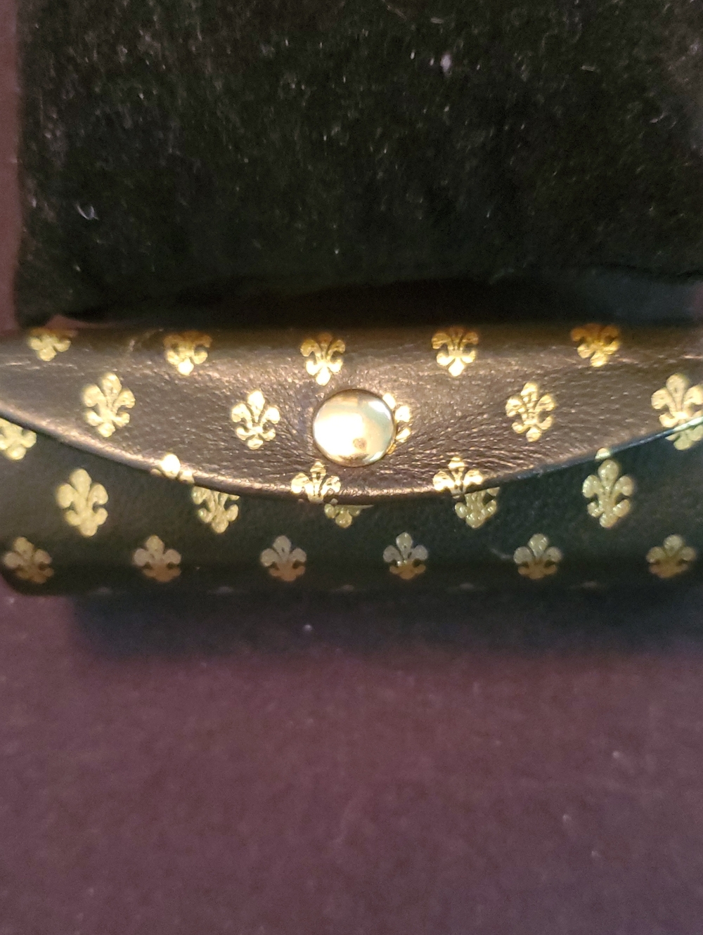 Black Leather Lipstick Case with Gold Fleur Motif